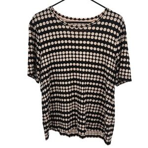 Tory Burch Polka Dot Short Sleeve Top XL Black Cream Pima Cotton Classic Preppy